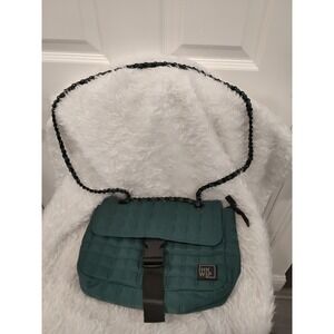 HKWP Quilted Crossbody Bag Teal Green Chain Strap Buckle Closure